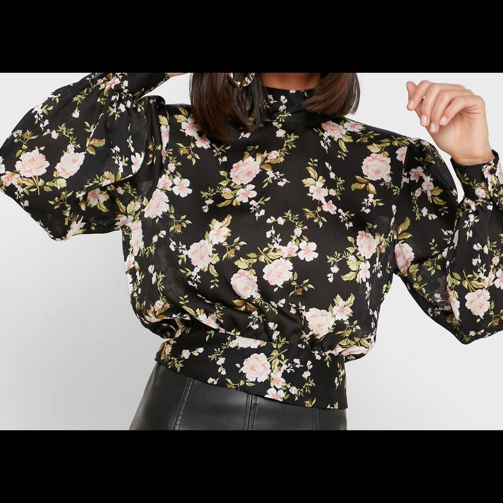 Pretty Topshop Floral Split Tie Back Blouse